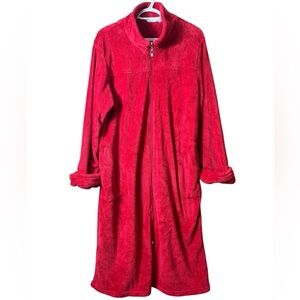 Vintage Jasmine Rose Luxury Plush Thick Fleece Red Zip Up Robe pockets Large